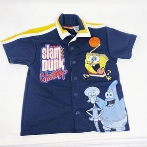 Vtg 1999 Boys Sponge Bob Sz 4 Basketball Snap Shirt bikini bottom jersey stitch